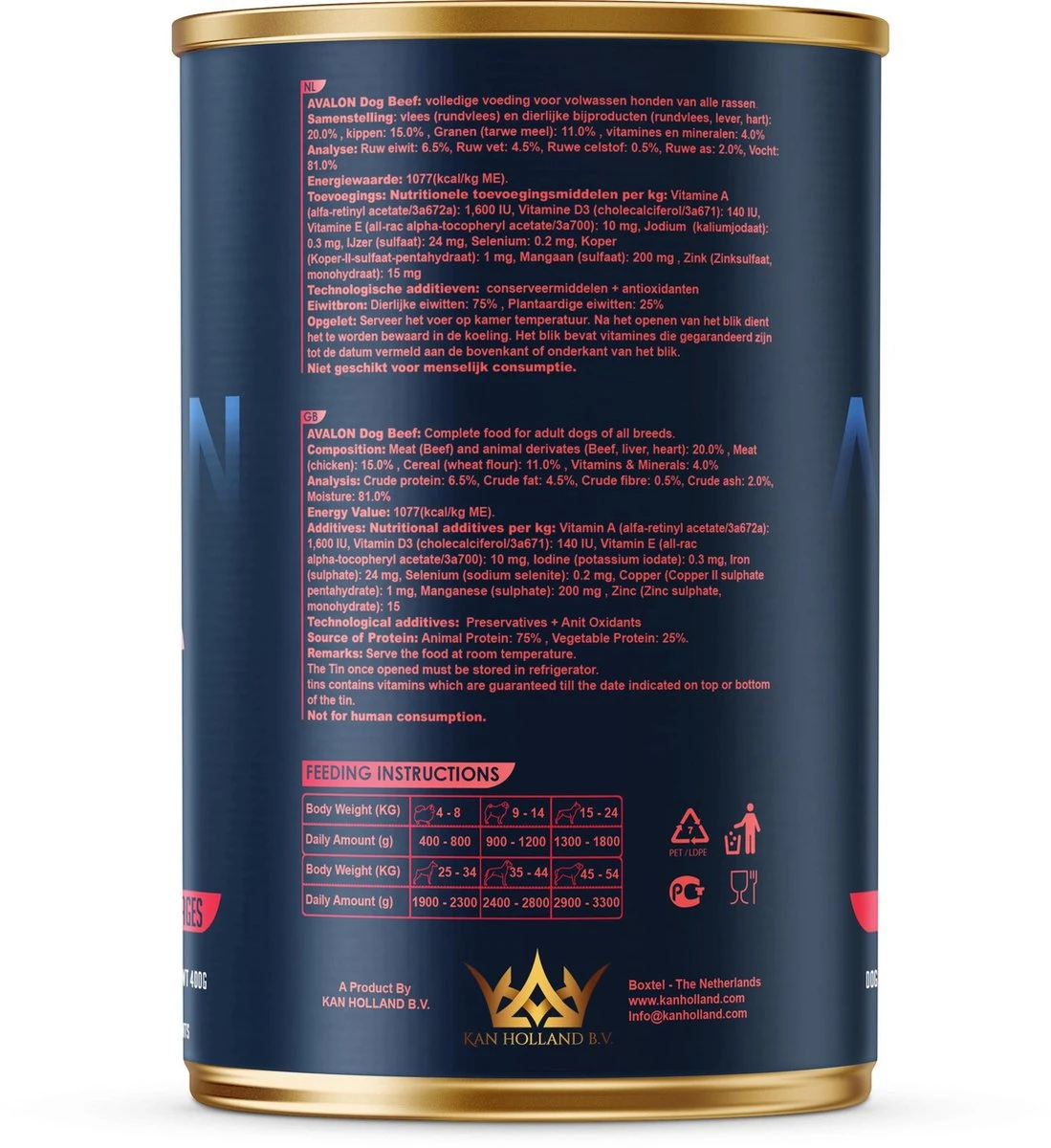 Avalon Petfood Dog Beef - Hondenvoer - 12 X 410g - Afbeelding 2