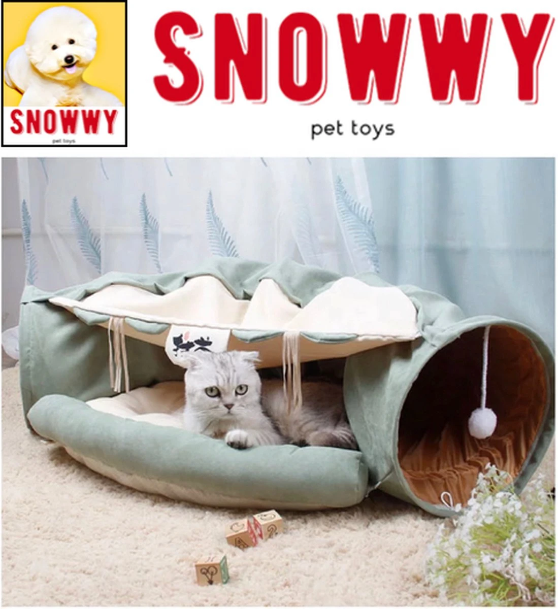 SNOWWY - Kattentunnel Met Kattenmand In één - Origineel En Uniek Design - Kattenhuis - Kattenhuis - Kat Kussen - Kattenbed - Matcha Groen - Afbeelding 8