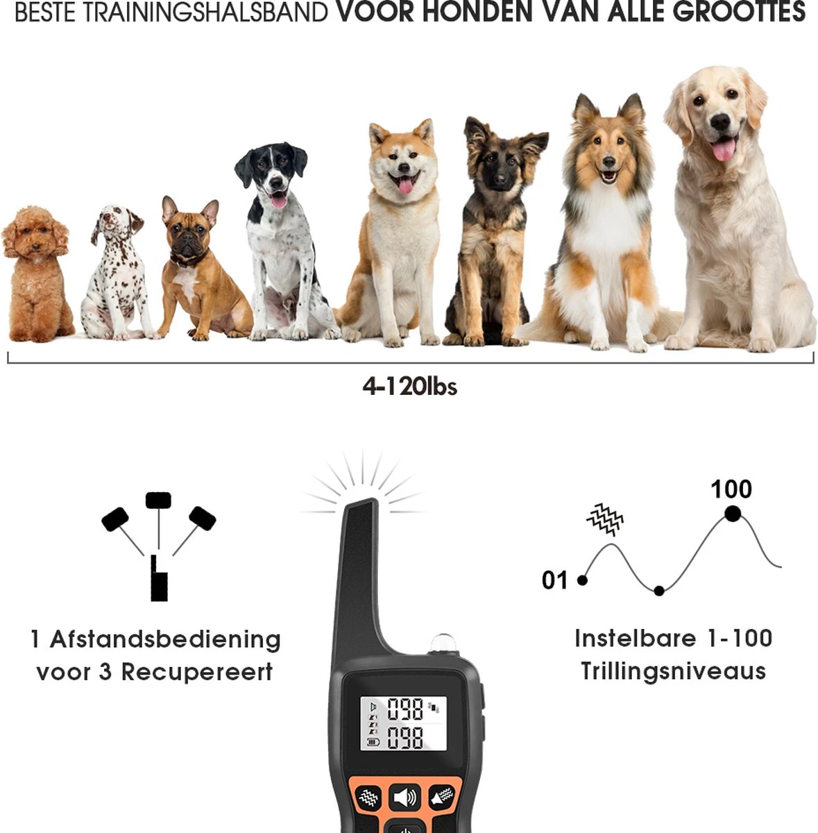 Anti Blafband EN Trainingshalsband In 1 - UNIEK SYSTEEM - 1000m Bereik - 100 Levels - Trainingsband - Antiblafband - Geluid En Vibratie/trilling - Grote En Kleine Honden - Waterdicht - Incl. E-book - Afbeelding 4