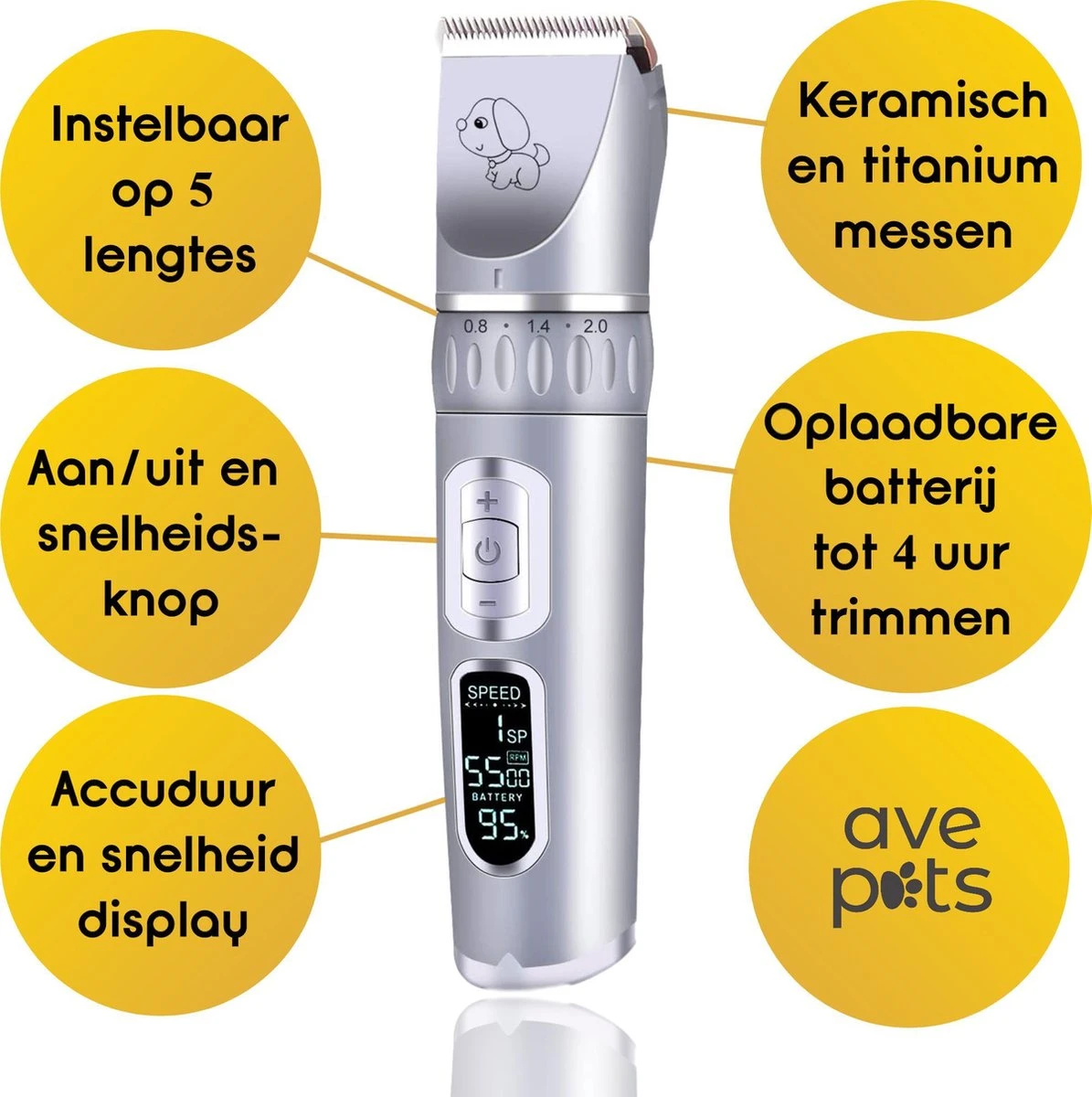 AVE Pets® Volledige Hondentondeuse Set Met Display - Draadloos Tondeuse - Scheerapparaat Voor Je Hond Of Kat - Huisdier Trimmer - Dierentondeuse - Dieren Verzorging - Afbeelding 3