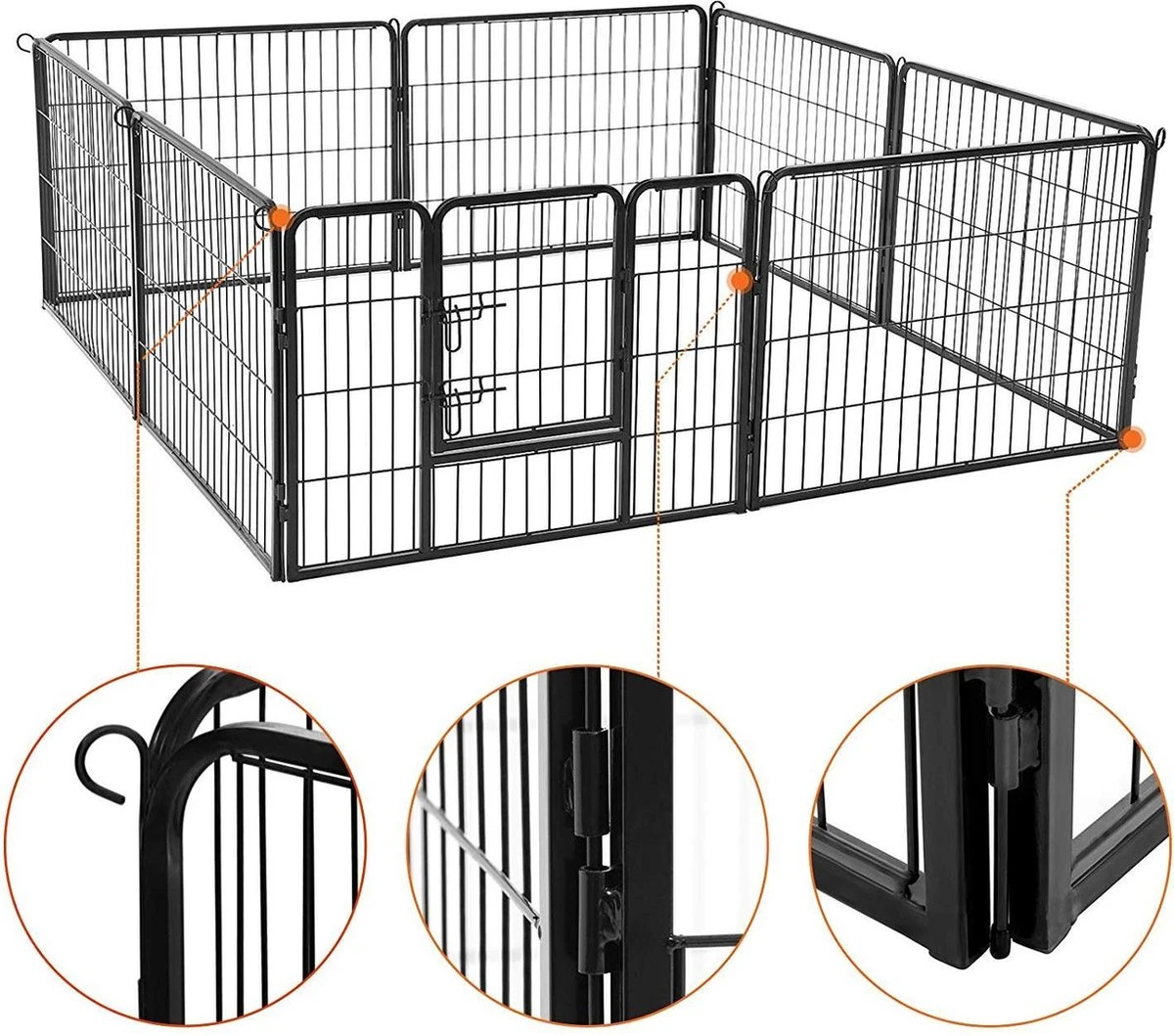 Transformeerbare Hondenren - Dieromheining Van 60 Cm Hoog En 210 Cm Diagonaal - Zwart - Afbeelding 4