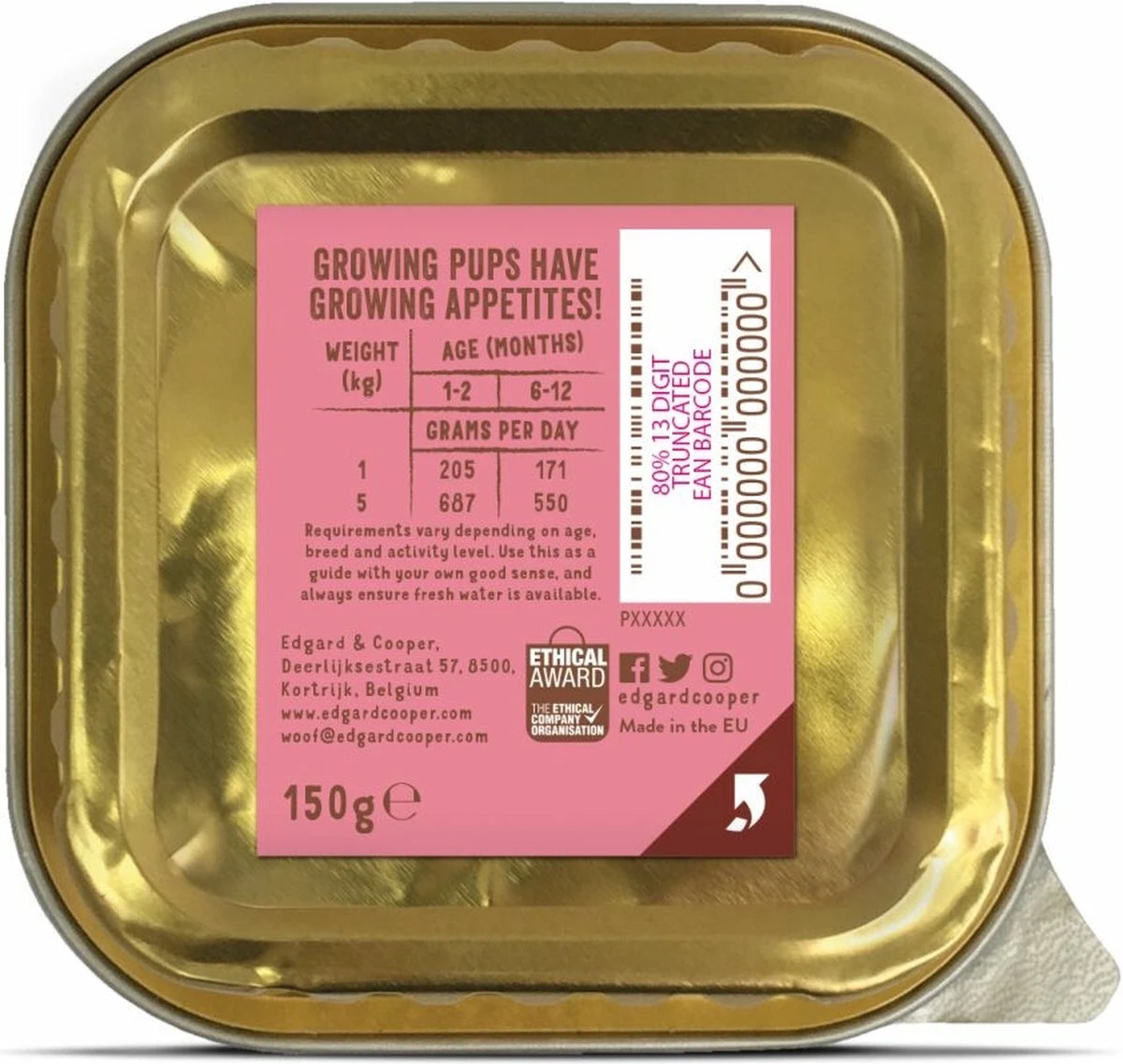 11x Edgard & Cooper Kuipje Vers Vlees Puppy Hondenvoer Eend - Kip 150 Gr - Afbeelding 2