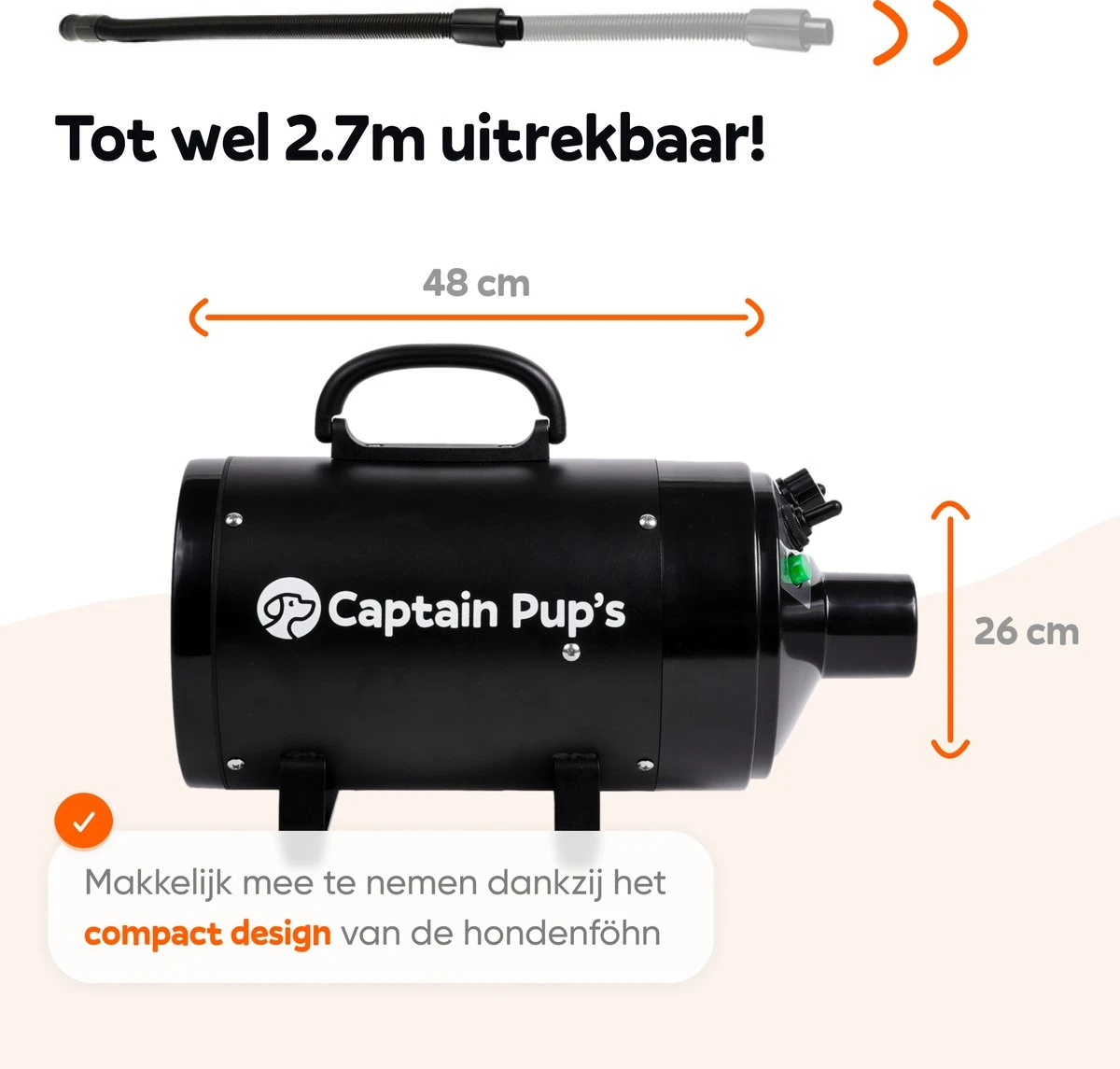 Captain Pup's Professionele Hondenföhn Met 4 Opzetstukken - Bijgeleverde Hondenborstel - Waterblazer Voor Honden - Zwart - Afbeelding 8