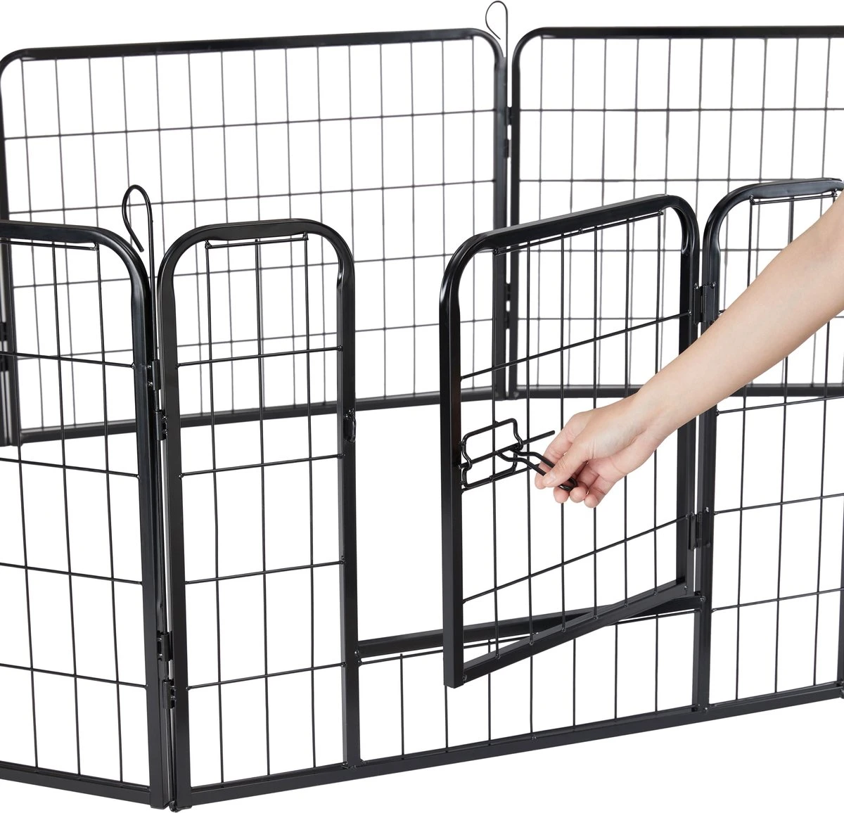 ACAZA Hondenren In 4 Panelen - Hondenkennel - Met Deur - 60 Cm Hoog - Zwart - Afbeelding 2