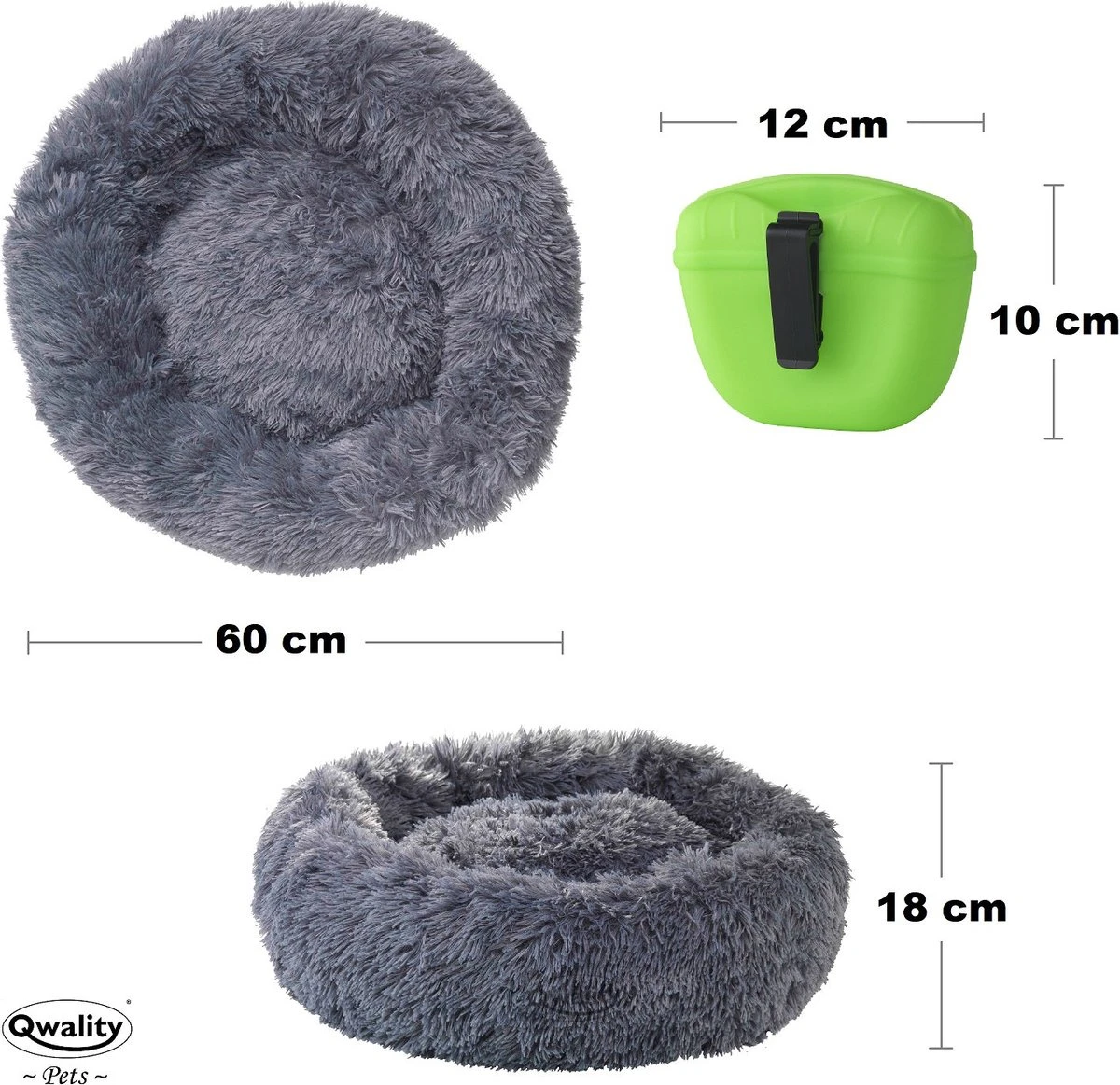 Hondenmand Donut – 60 Cm - Honden Mand – Pluche – Fluffy – Extra Zacht - Hondenkussen – Kattenkussen – Bed - Wasbaar Met Rits – Hondenmanden – Rond – Bank – Grijs - Qwality - Afbeelding 5