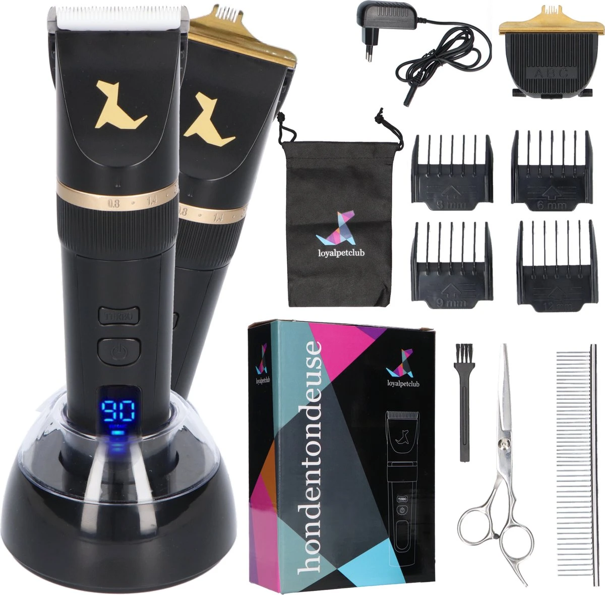 Loyalpetclub® Professionele 2-in-1 Hondentondeuse Voor Dikke Vacht – Draadloze Honden Tondeuse & Hondentrimmer – Stille Tondeuse Katten & Honden Trimset - Inclusief Opbergtasje