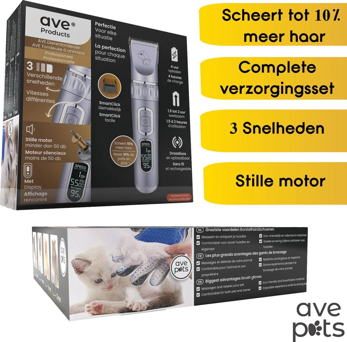AVE Pets® Volledige Hondentondeuse Set Met Display - Draadloos Tondeuse - Scheerapparaat Voor Je Hond Of Kat - Huisdier Trimmer - Dierentondeuse - Dieren Verzorging - Afbeelding 2