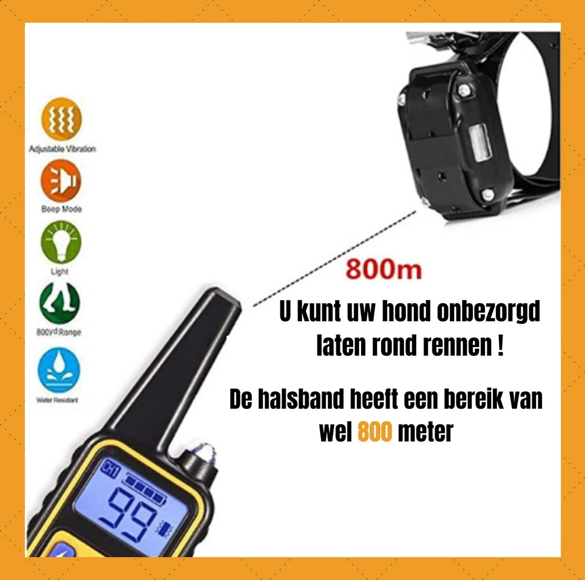W&Z® Anti Blafband Inclusief Afstandsbediening- 3-60KG - Diervriendelijk - Zonder Schok - Vibratie/Audio/Licht - Anti Blaf Band - Water Bestendig - Afbeelding 6