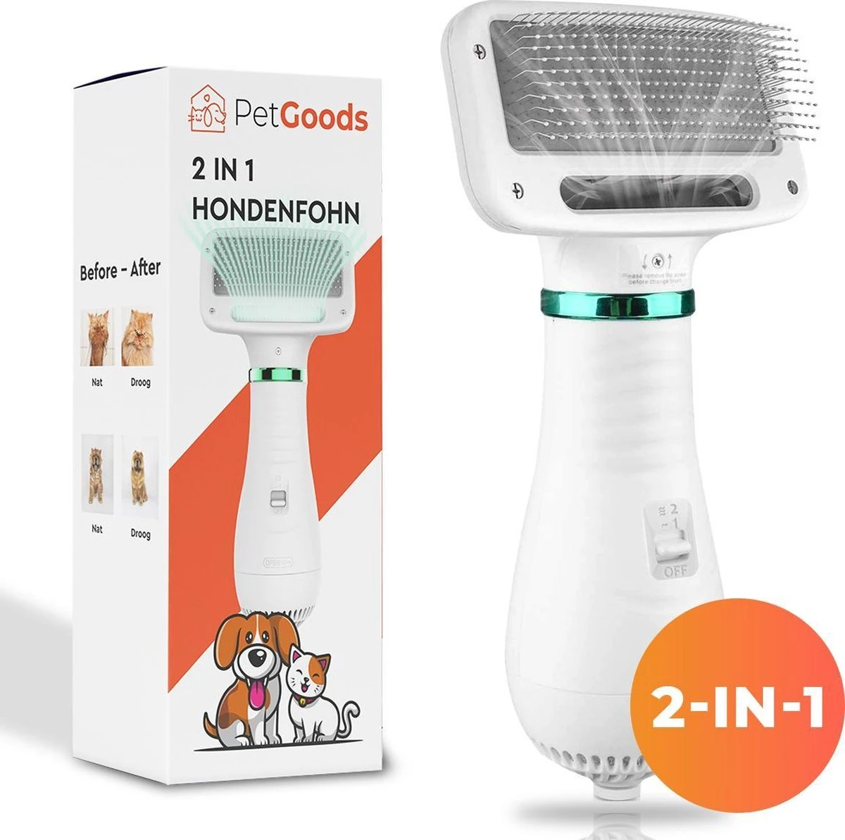 PetGoods 2-in-1 Hondenföhn – Föhn & Borstel - Honden & Katten - Low Noise