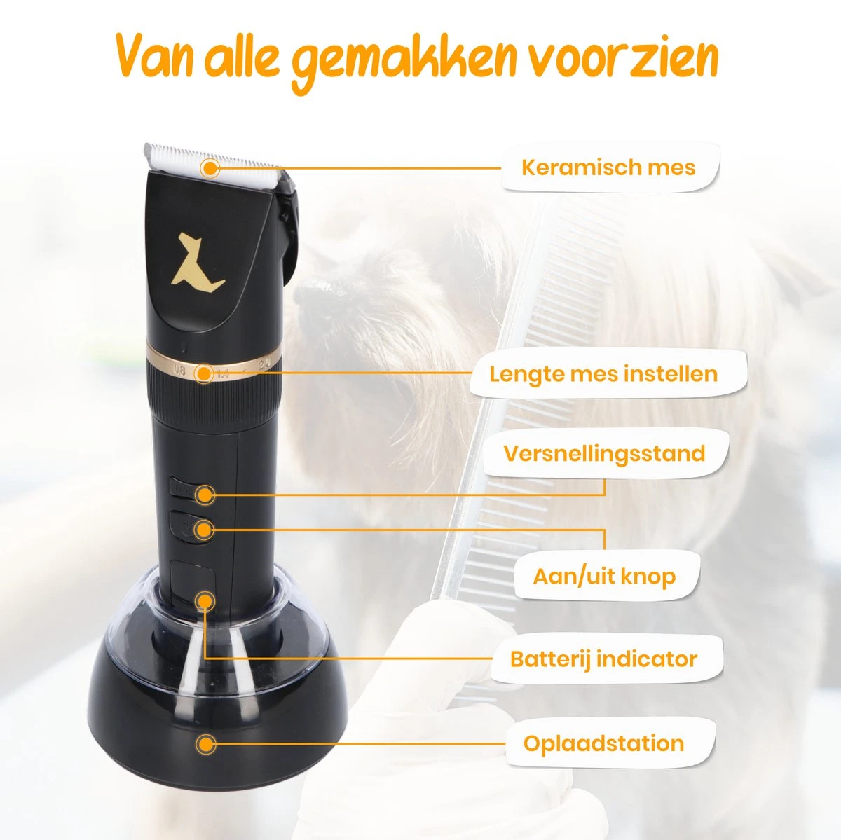 Loyalpetclub® Professionele 2-in-1 Hondentondeuse Voor Dikke Vacht – Draadloze Honden Tondeuse & Hondentrimmer – Stille Tondeuse Katten & Honden Trimset - Inclusief Opbergtasje - Afbeelding 8