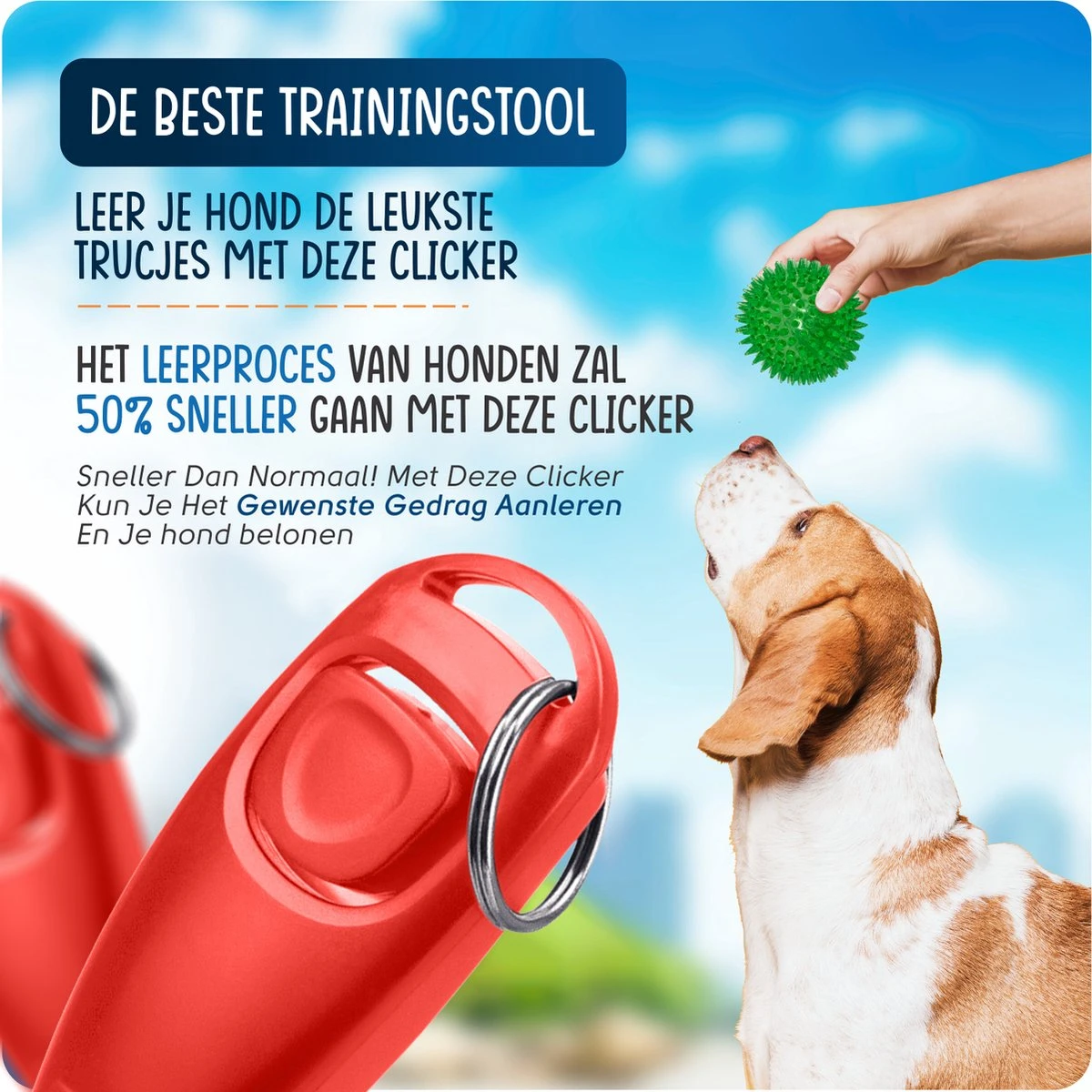 VEDIC® - Luxe Clicker Met Fluit - Clickertraining - Rood - Bevestigingsring - Fluit - Hondentraining - Afbeelding 2
