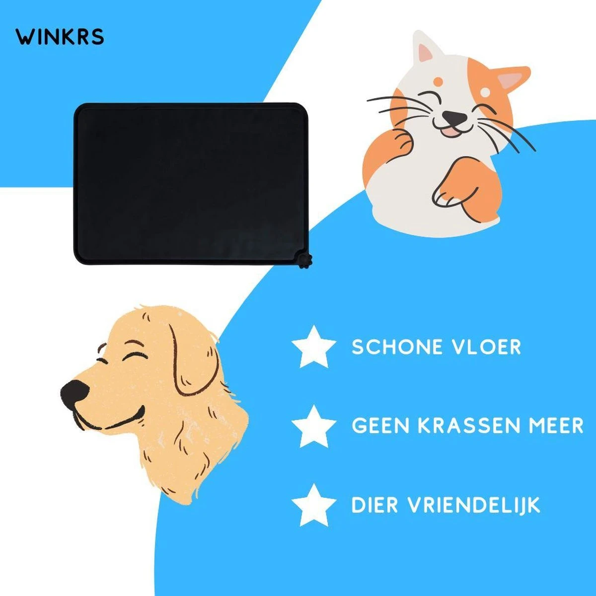 Winkrs - Placemat Voor Voerbak Van Hond Of Kat Huisdieren - Zwart Siliconen Waterdicht - Afbeelding 3