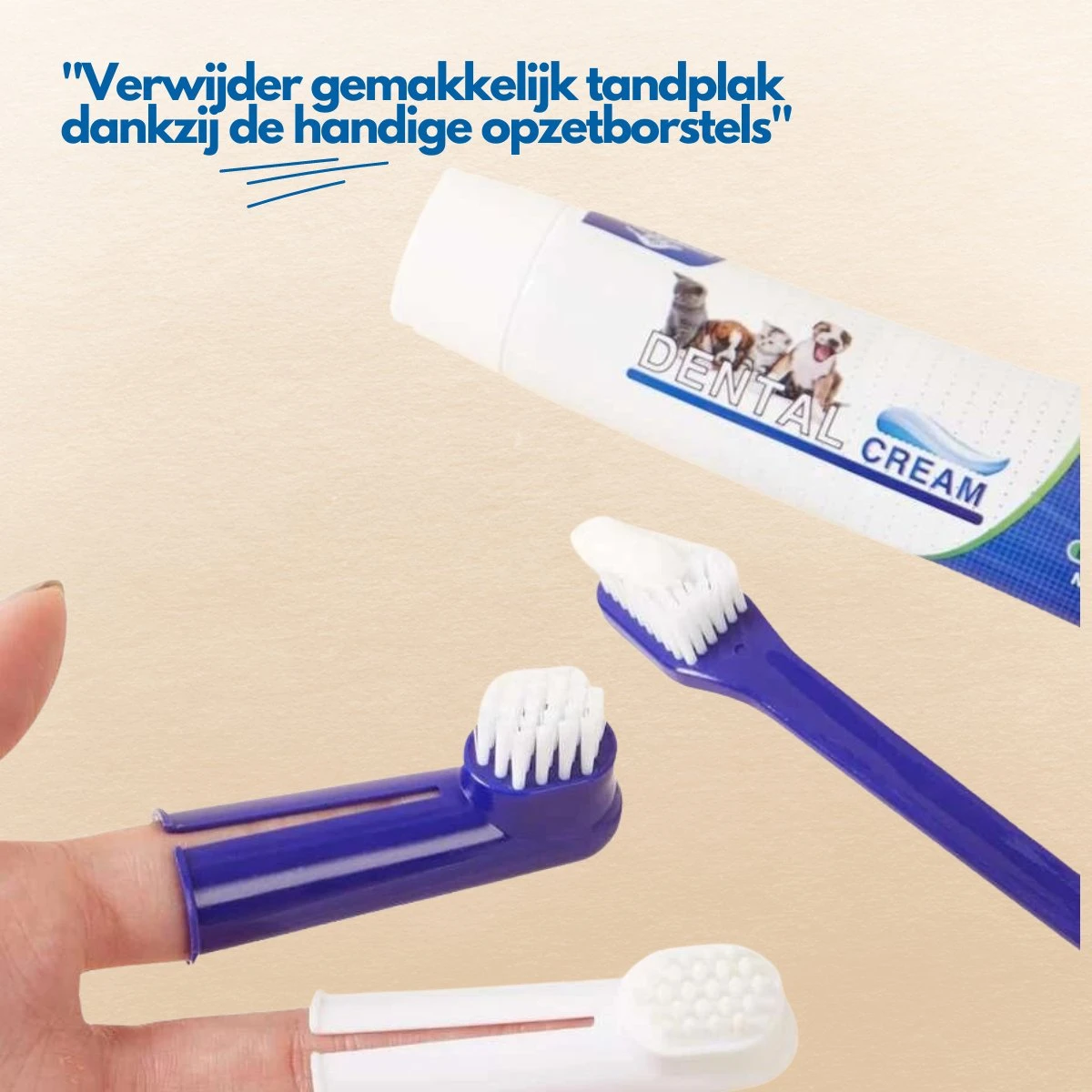 Hond En Kat Tandenborstel Verzorgingsset - Inclusief Tandpasta Met Beefsmaak - Vier Unieke Reinigingsborstels - Fluoride Vrij - Afbeelding 3