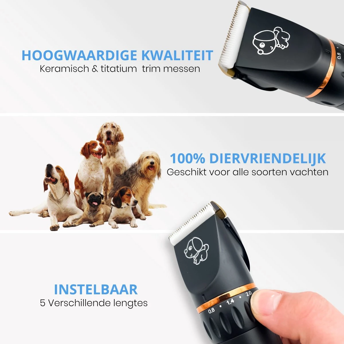 YE™ Professionele Dieren/honden Tondeuse Set Extra Krachtig - Honden Trimmer - Lang Of Kortharige Huisdieren Katten & Honden - Draadloos - Weinig Geluid - Afbeelding 2