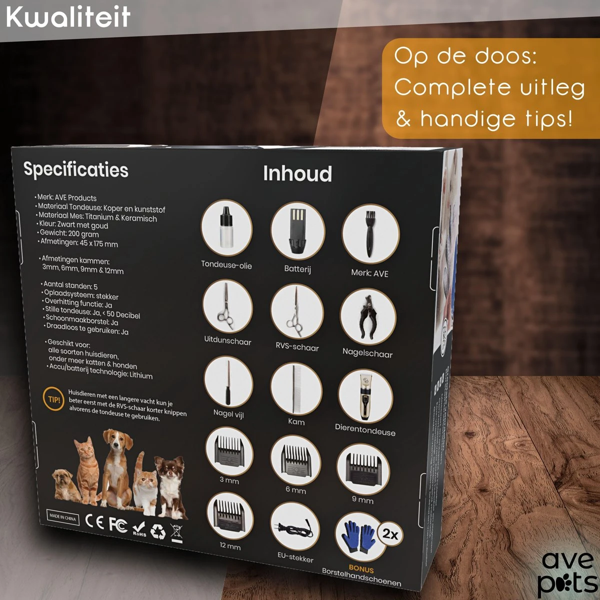 AVE Pets® Complete Hondentondeuse Set - Draadloos Tondeuse - Scheerapparaat Voor Je Hond Of Kat - Huisdier Trimmer - Professionele Dierentondeuse - Dieren Verzorging - Afbeelding 2