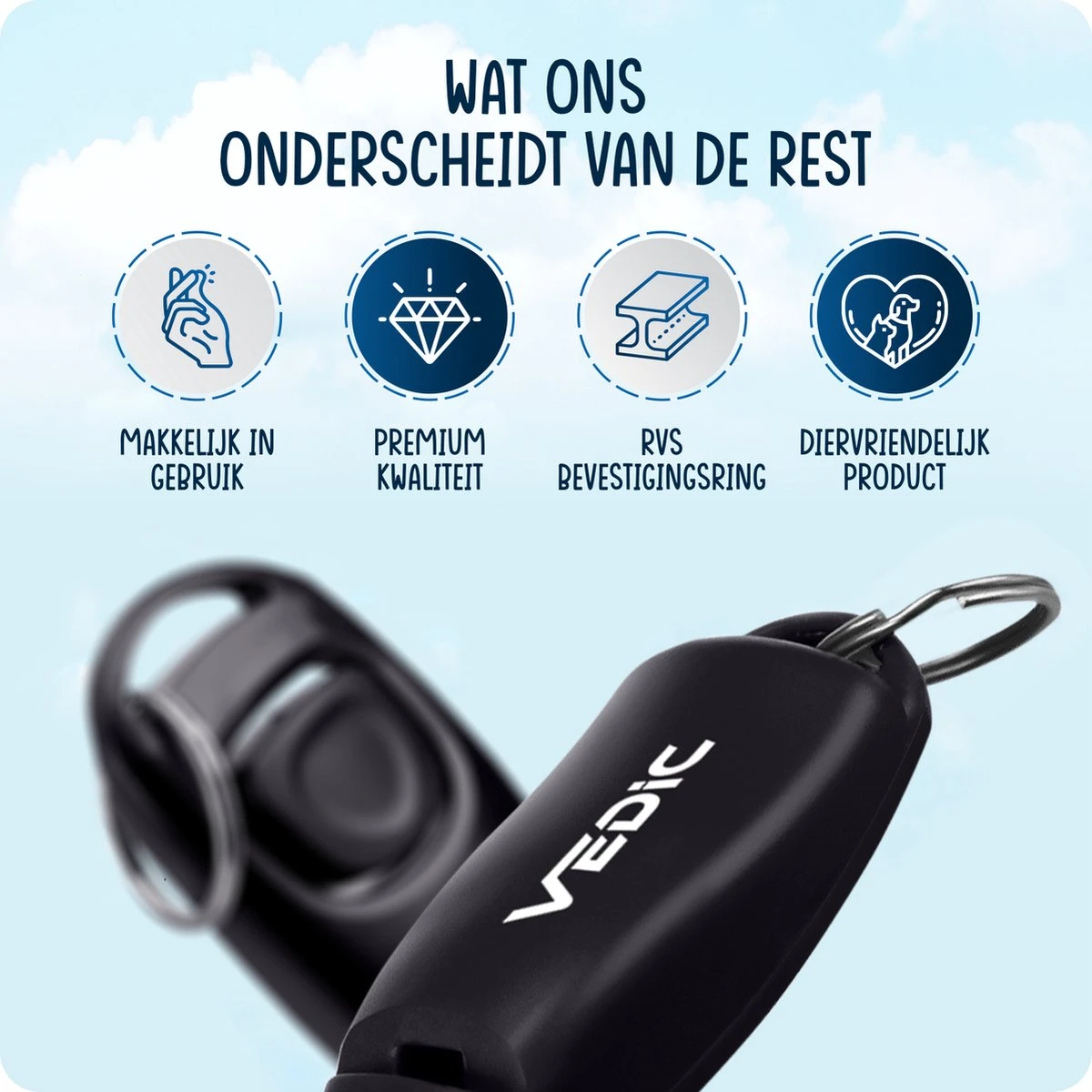 VEDIC® - Luxe Clicker Met Fluit - Clickertraining Voor Honden - Zwart - Bevestigingsring - Fluit - Hondentraining - Afbeelding 3