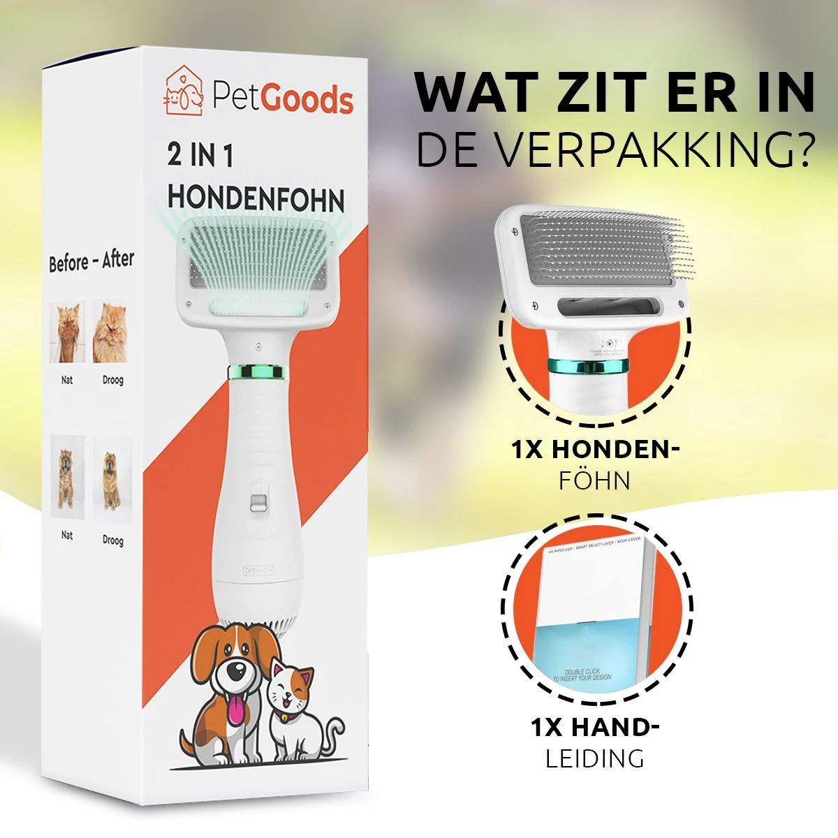 PetGoods 2-in-1 Hondenföhn – Föhn & Borstel - Honden & Katten - Low Noise - Afbeelding 8