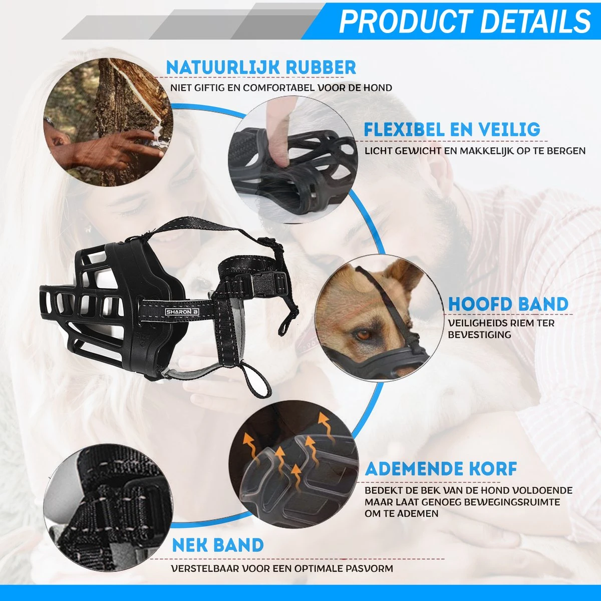 Sharon-B Muilkorf Hond - Camo Bruin - Maat M - Snuitomtrek 26 Tot 30 Cm - Voor Middelgrote Honden - Afbeelding 4