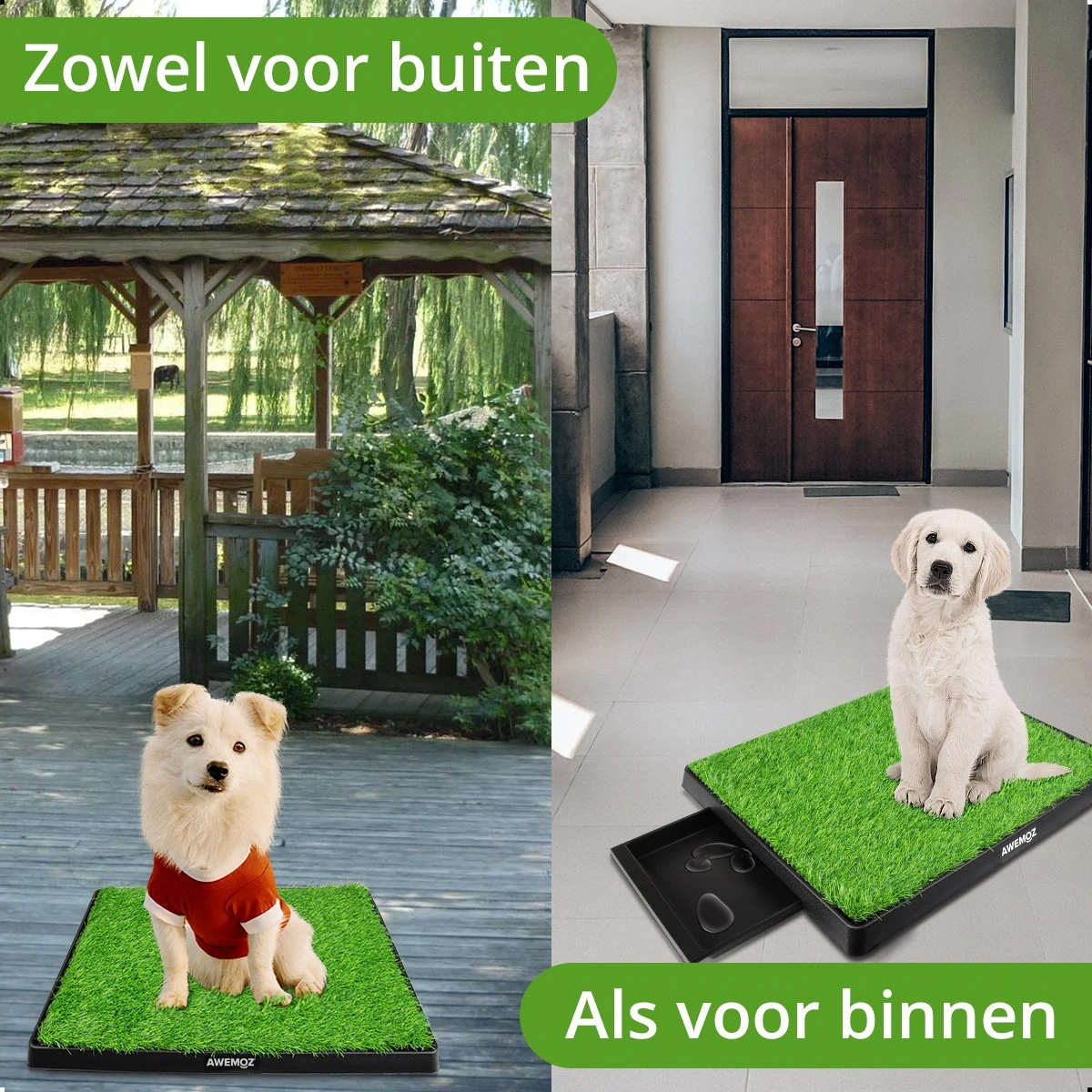 AWEMOZ Hondentoilet Kunstgras - Met 2 Matten En Opvangbak - 64x52x7,5cm - Puppy Pads - Zindelijkheidstraining Hond - Training Pads - Indoor / Outdoor Honden Toilet - Afbeelding 7