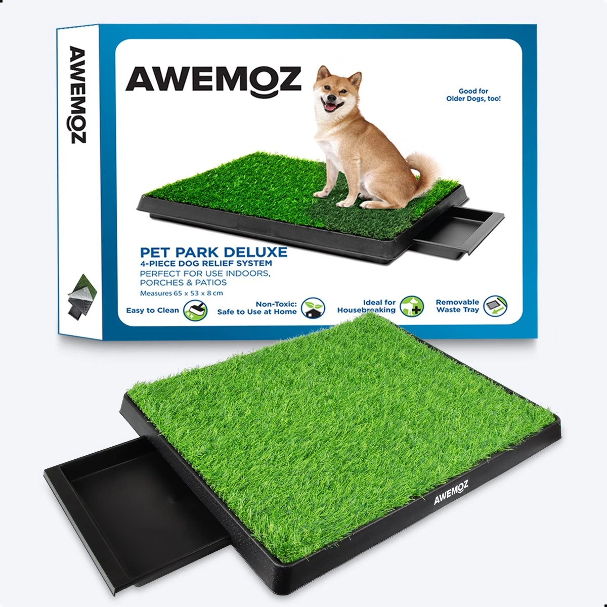 AWEMOZ Hondentoilet Kunstgras - Met 2 Matten En Opvangbak - 64x52x7,5cm - Puppy Pads - Zindelijkheidstraining Hond - Training Pads - Indoor / Outdoor Honden Toilet - Afbeelding 9