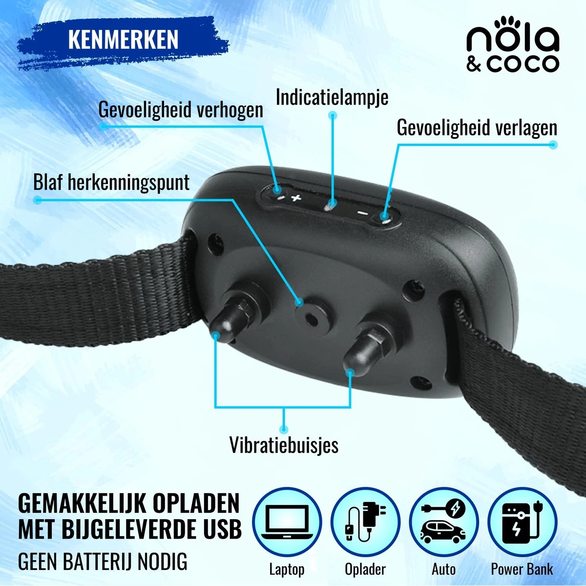 Nola & Coco® Oplaadbare Anti Blafband - 4 Kleuren - Zonder Schok - Waterdichte Diervriendelijke Blaf Halsband - Opvoedingshalsband - Voor Grote En Kleine Honden - Lichte Vibratie En Geluid - 3 Tot 60kg - Afbeelding 2