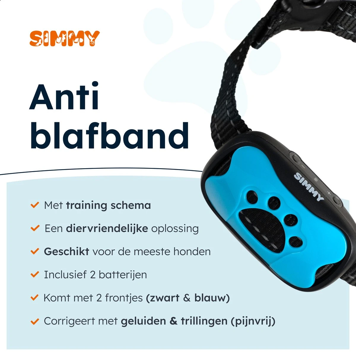 Simmy Anti Blafband - Diervriendelijke Opvoedingshalsband - Zwart En Blauw - Diervriendelijk - Zonder Schok - Anti Blaf Band Voor Grote En Kleine Honden - Afbeelding 4