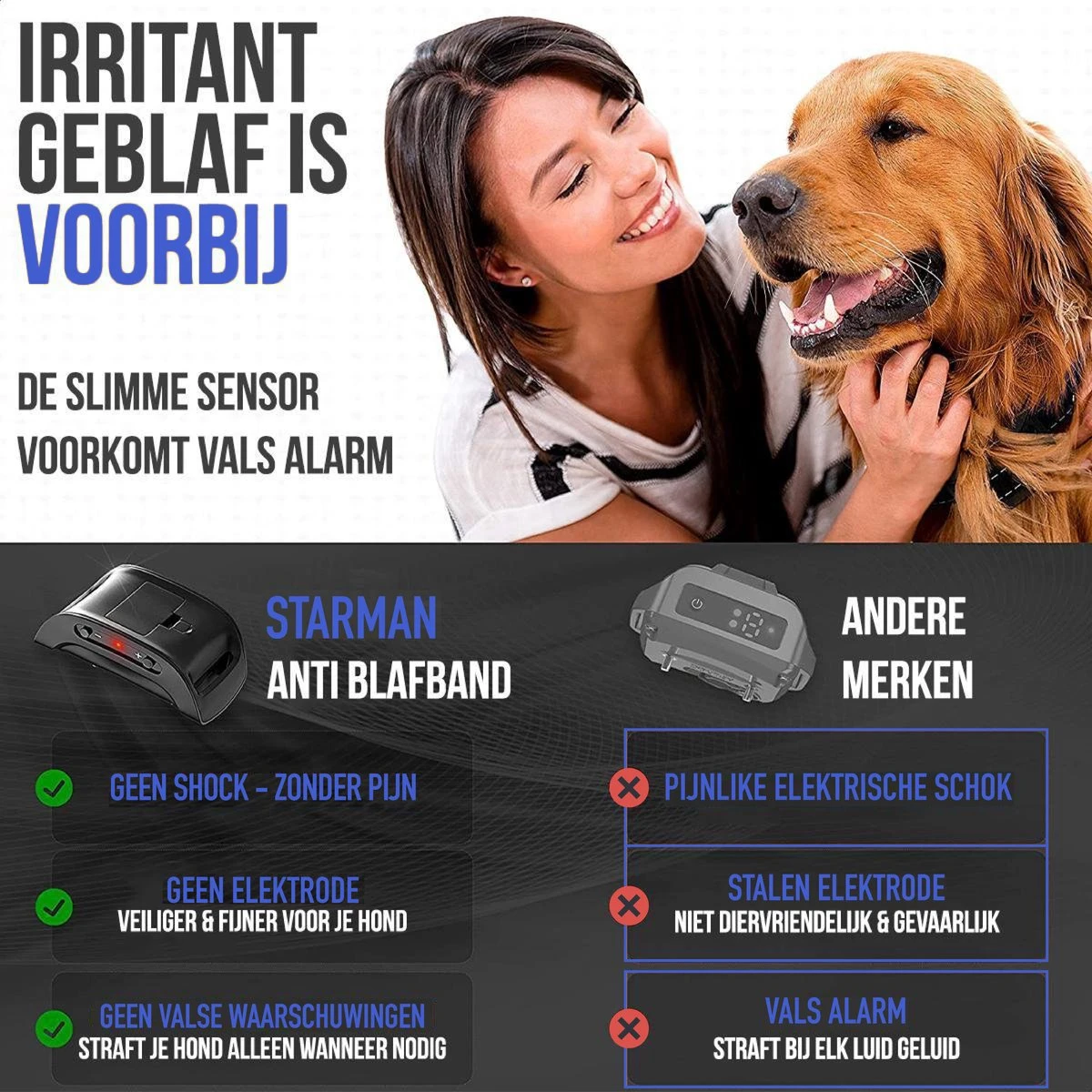 STARMAN Anti Blafband Voor Honden - 3-60KG - Diervriendelijk - Zonder Schok - Vibratie En Audio - Anti Blaf Band - Afbeelding 7