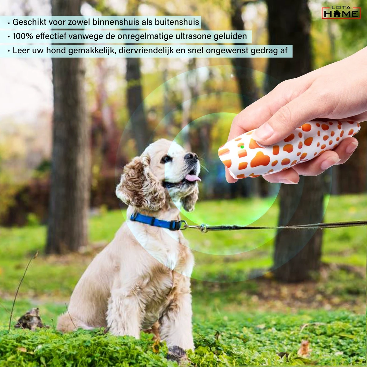 Merkloos LotaHome - Anti Blaf Apparaat - Hondentrainer Voor Binnen En Buiten - Bereik Tot 15 Meter - Diervriendelijk - Zonder Schok - Ultrasone - Voor Alle Honden - Inclusief Clicker - Afbeelding 14