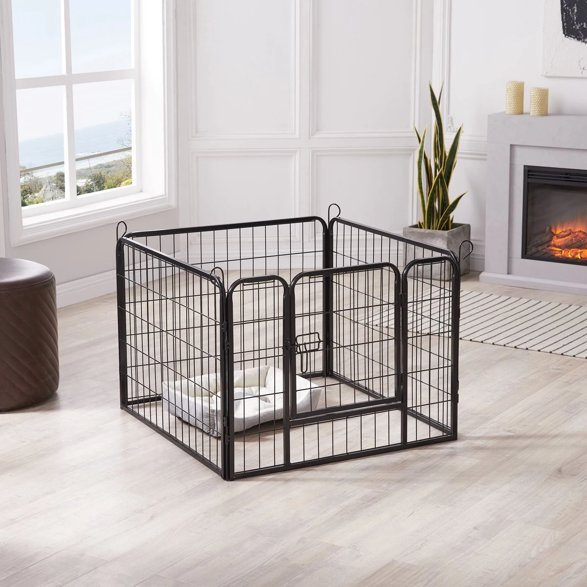 ACAZA Hondenren In 4 Panelen - Hondenkennel - Met Deur - 60 Cm Hoog - Zwart - Afbeelding 4