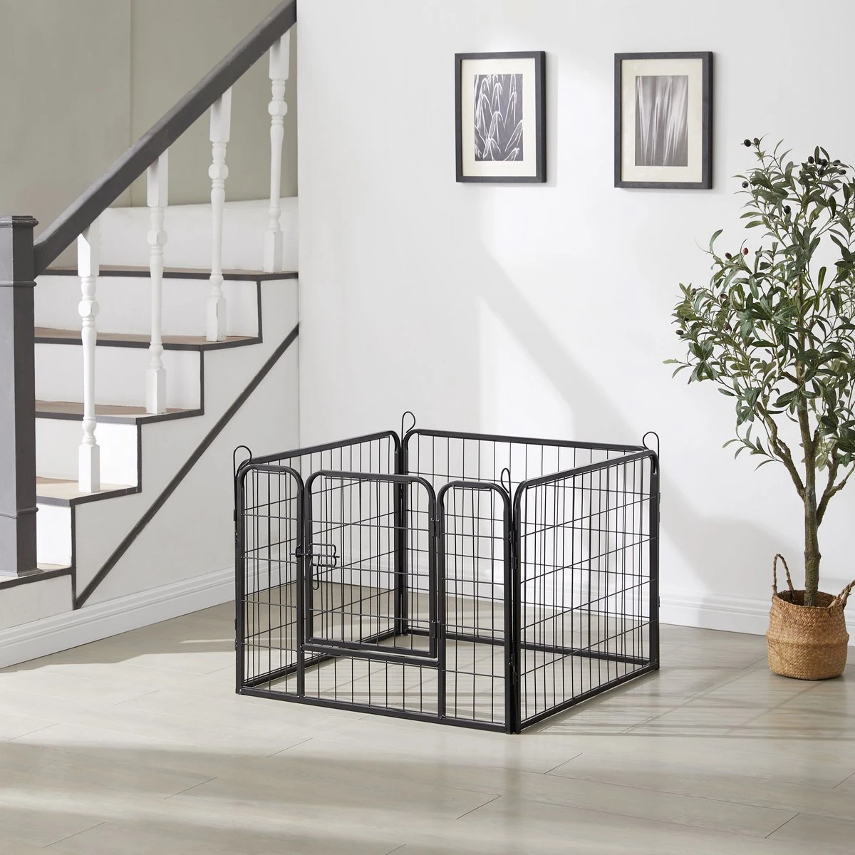 ACAZA Hondenren In 4 Panelen - Hondenkennel - Met Deur - 60 Cm Hoog - Zwart - Afbeelding 6