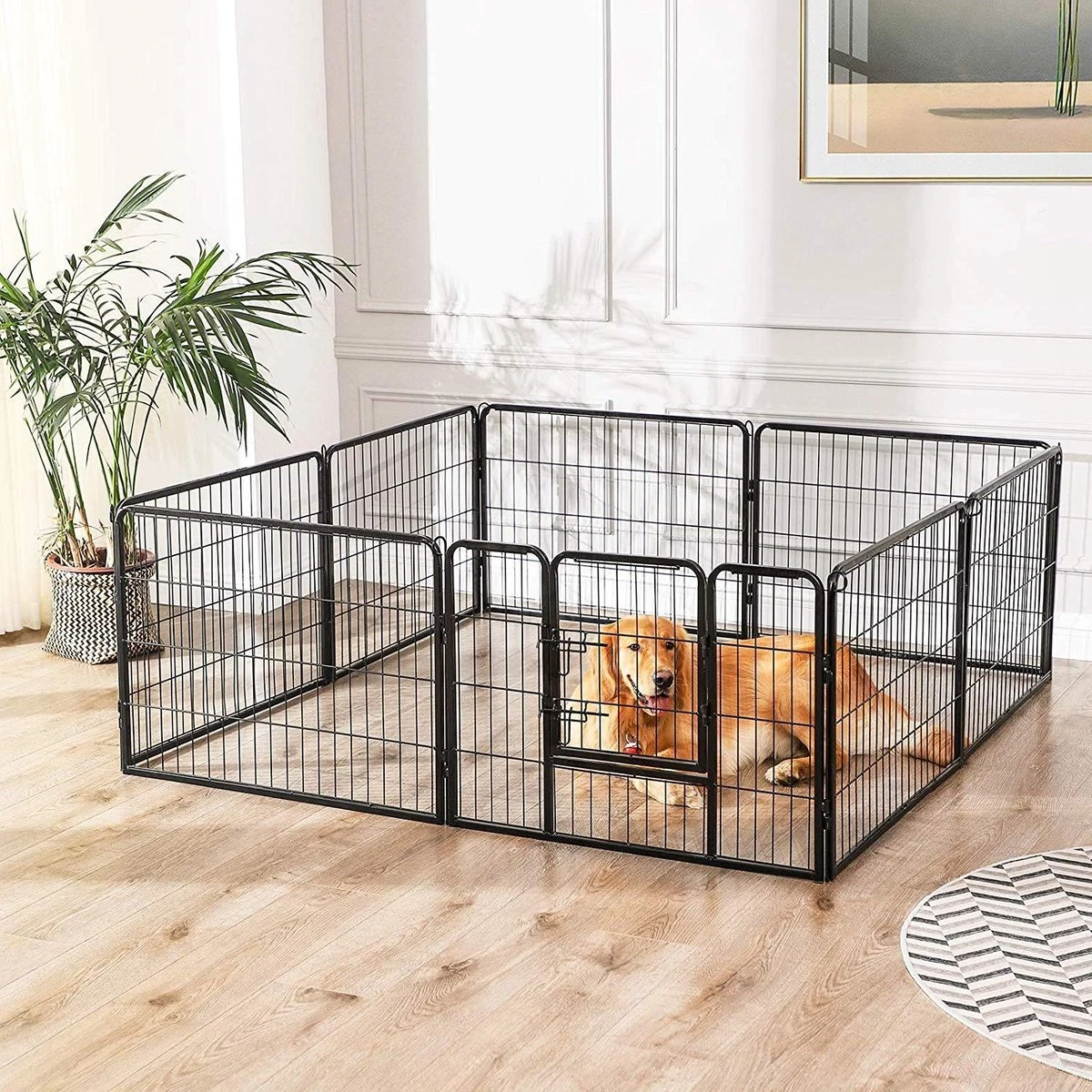 Transformeerbare Hondenren - Dieromheining Van 60 Cm Hoog En 210 Cm Diagonaal - Zwart