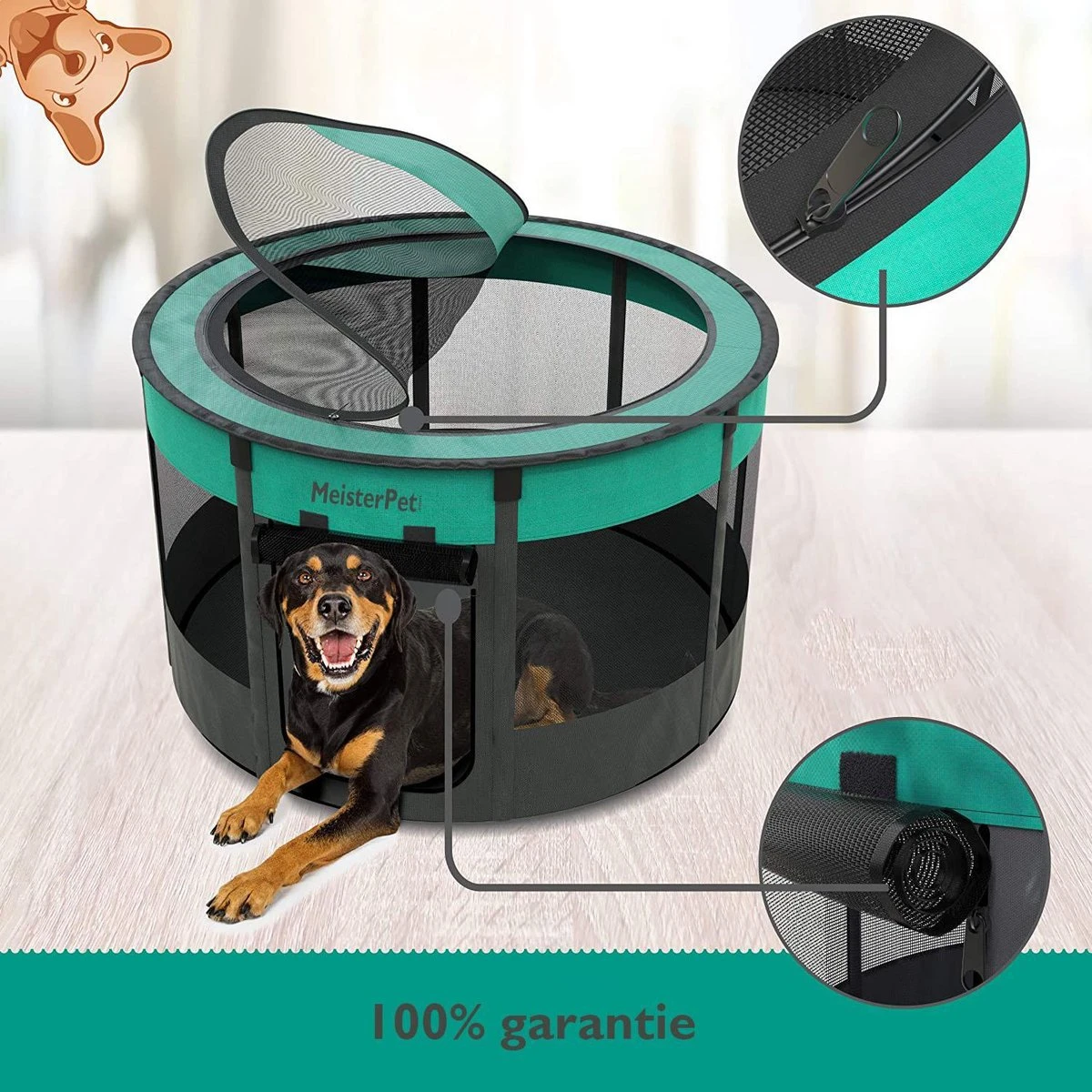 Meisterpets Opvouwbare Puppyren Rond - Extra Stevig - (Ø X H) 75 X 43 Cm - Incl. Gratis Drinkbak! - Afbeelding 6