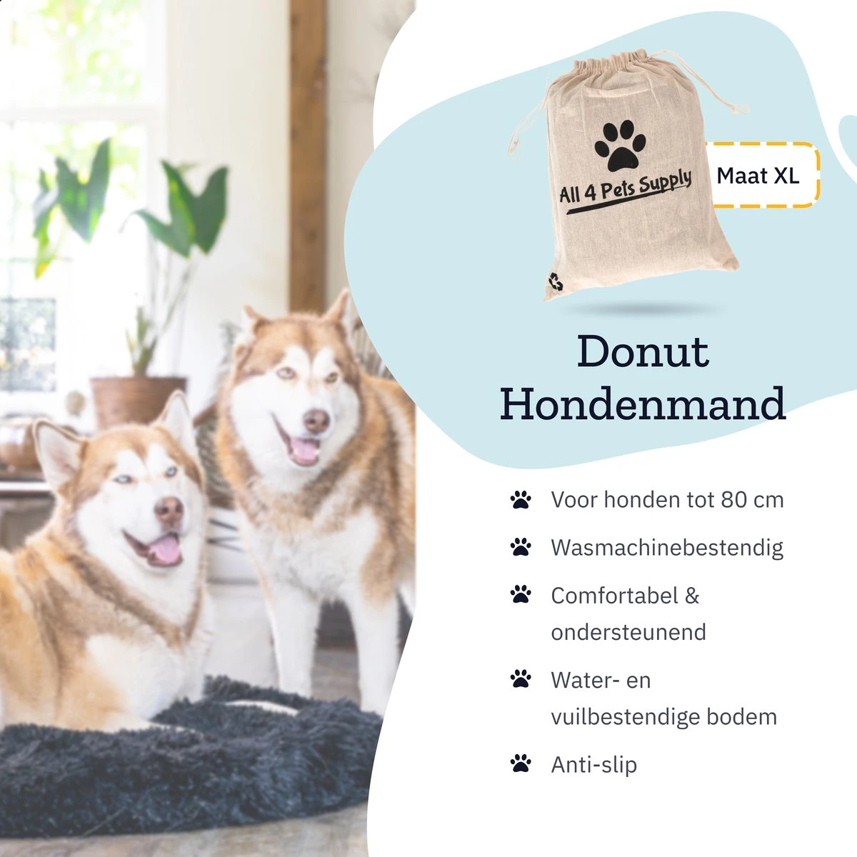 All 4 Pets Supply® Hondenmand Donut - Maat XL - Geschikt Voor Honden Tot 100 Cm - Hondenkussen - Zwart - Afbeelding 7