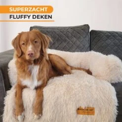 Origineel Hondendeken Voor Bank M – Hondenkleed Fluffy – Pluche Hondenbed - Hondenmand Premium - Volledig Afritsbaar - Beige