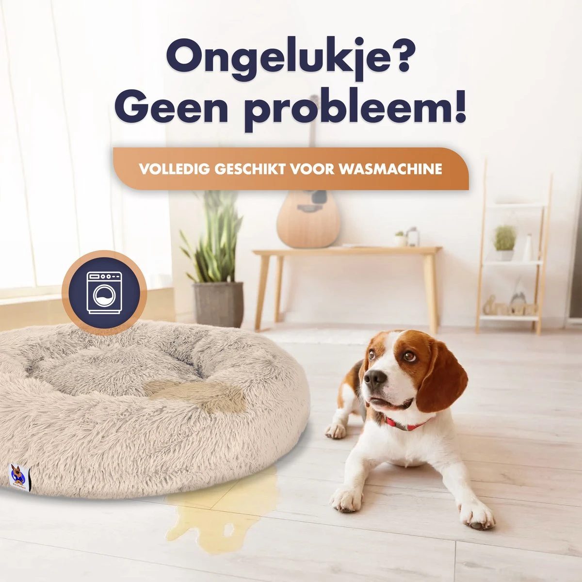 Pet Perfect Donut Hondenmand XXL - 100cm - Fluffy Hondenkussen - Hondenbed - Créme/Bruin - Afbeelding 5