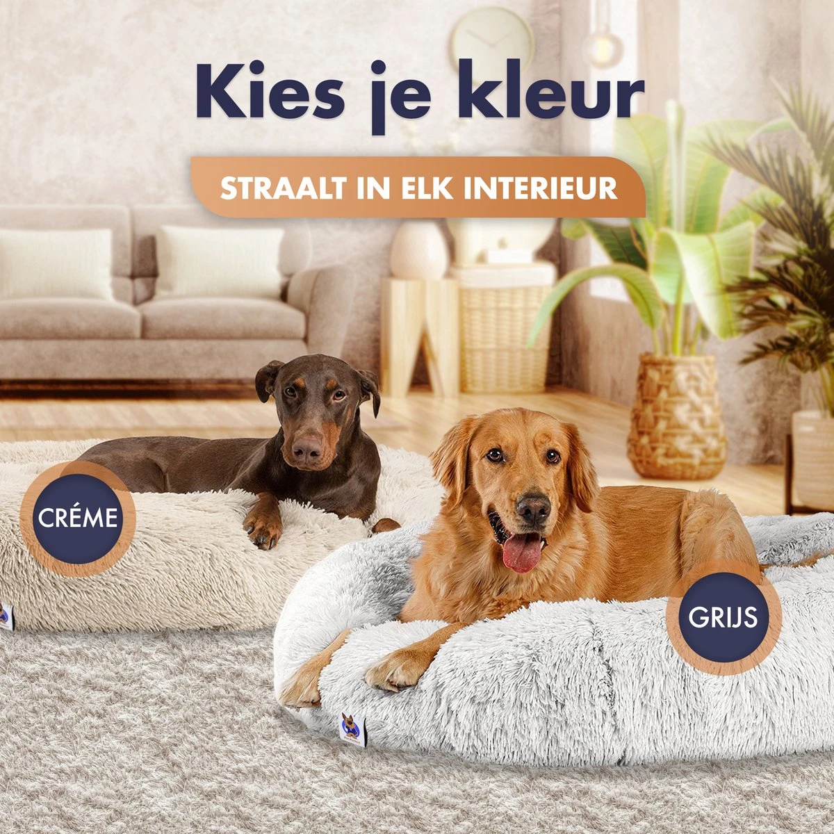 Pet Perfect Donut Hondenmand XXL - 100cm - Fluffy Hondenkussen - Hondenbed - Créme/Bruin - Afbeelding 7