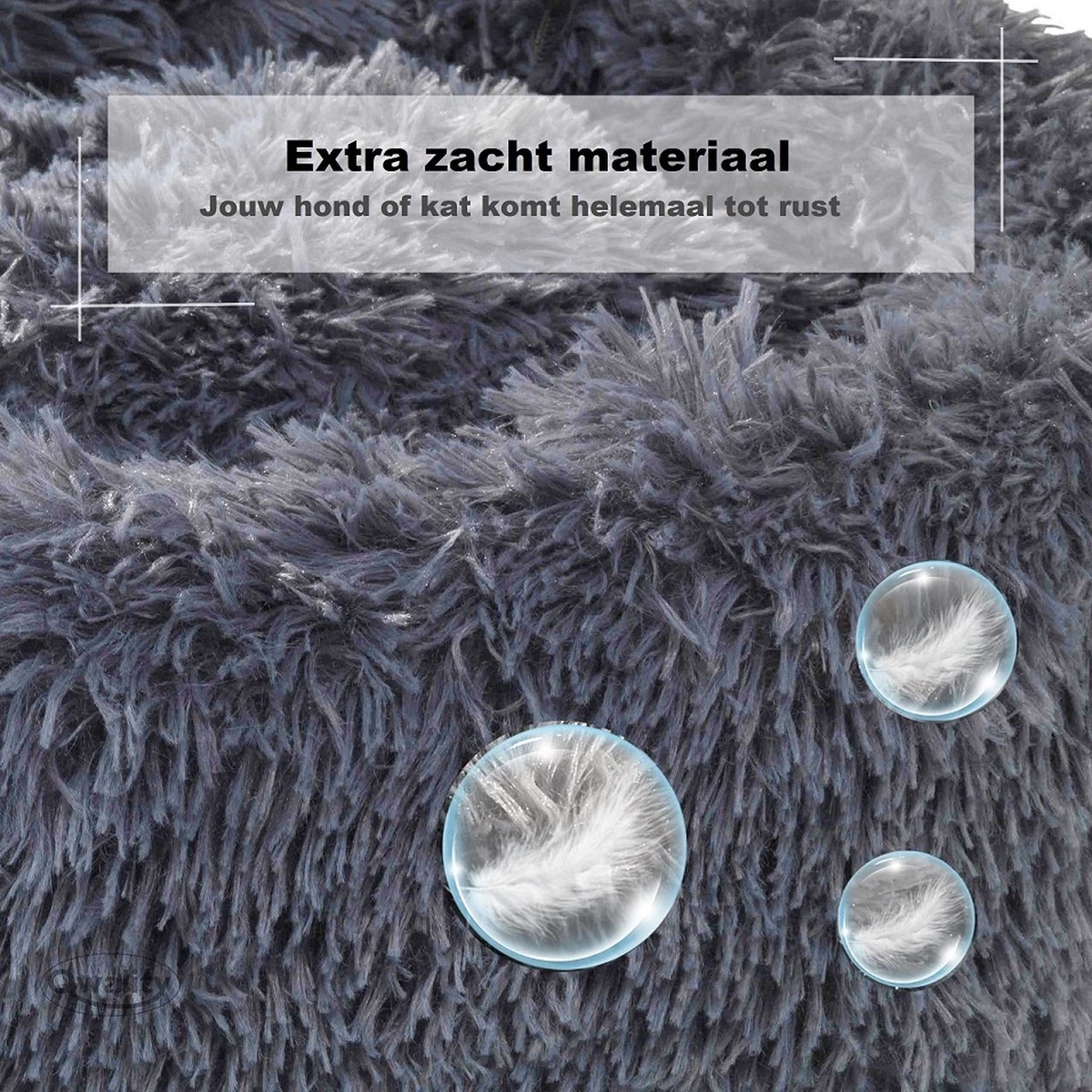 Hondenmand Donut – 60 Cm - Honden Mand – Pluche – Fluffy – Extra Zacht - Hondenkussen – Kattenkussen – Bed - Wasbaar Met Rits – Hondenmanden – Rond – Bank – Grijs - Qwality - Afbeelding 3