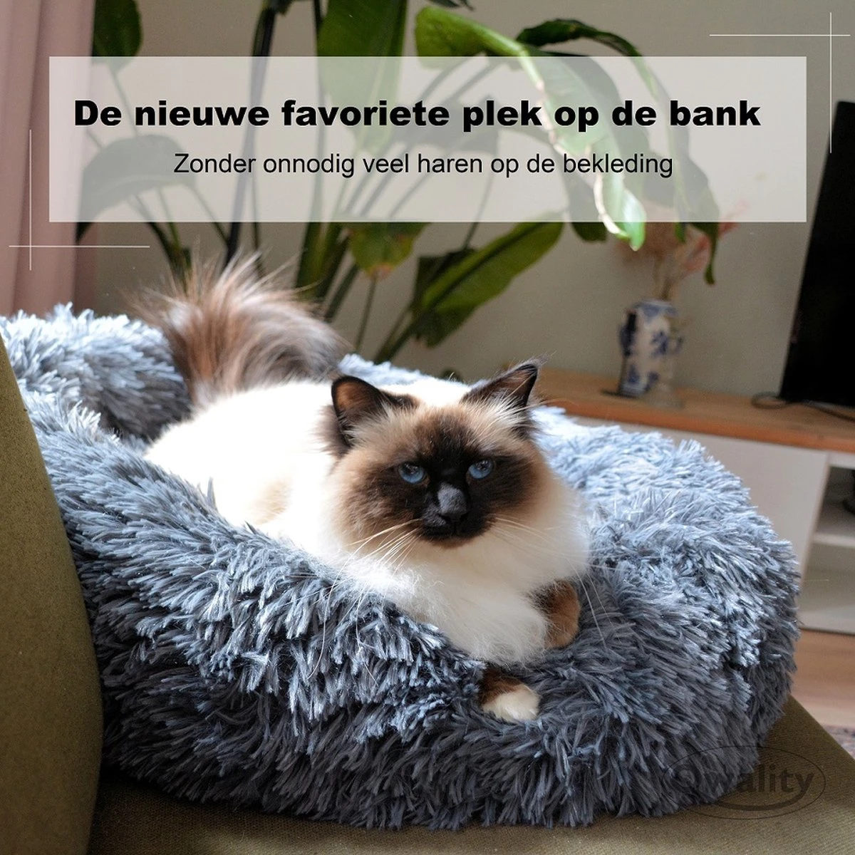 Hondenmand Donut – 60 Cm - Honden Mand – Pluche – Fluffy – Extra Zacht - Hondenkussen – Kattenkussen – Bed - Wasbaar Met Rits – Hondenmanden – Rond – Bank – Grijs - Qwality - Afbeelding 7