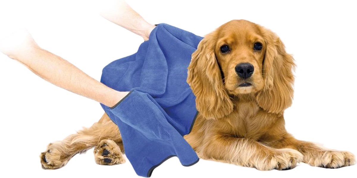 Dierenhanddoek Microvezel - Honden En Katten - Incl. Handvatten - 40x60 Cm - Blauw - Afbeelding 2
