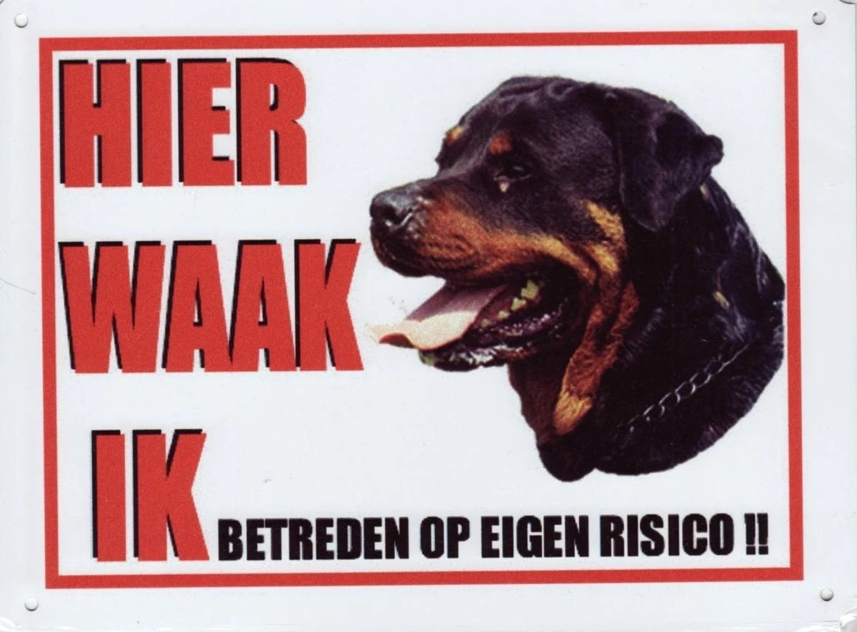 Merkloos Aluminum Waakbord: Hier Waak Ik Rottweiler Met Zijaanzicht