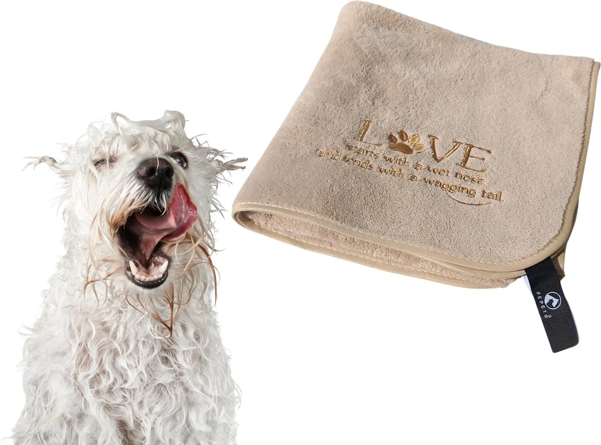 Pepets© – Hondenhanddoek – Honden Handdoek – Microvezel Handdoek – Handdoek Hond – Hondendeken – Droogdoek Hond – Dierendeken – Absorberend – 100*50CM - Beige - GRATIS Zonnebril - Afbeelding 9
