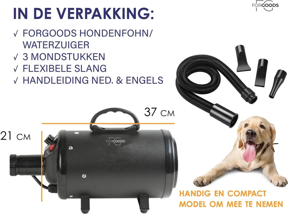 Forgoods Professionele Hondenfohn - Waterblazer Voor Honden - Hondenfohn Met 4 Opzetstukken - 2800W Verstelbaar Vermogen - Roze - Afbeelding 7