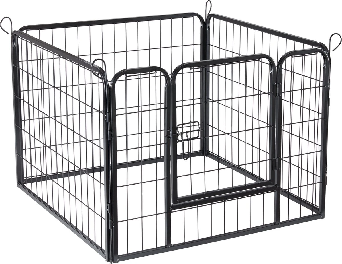 ACAZA Hondenren In 4 Panelen - Hondenkennel - Met Deur - 60 Cm Hoog - Zwart