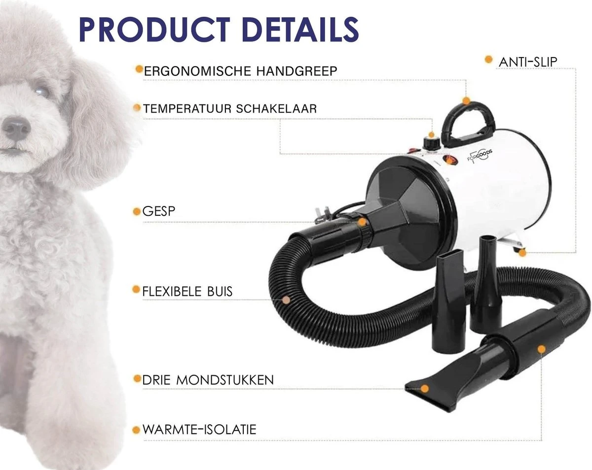 Forgoods Professionele Hondenfohn - Waterblazer Voor Honden - Hondenfohn Met 4 Opzetstukken - 2800W Verstelbaar Vermogen - Roze - Afbeelding 3