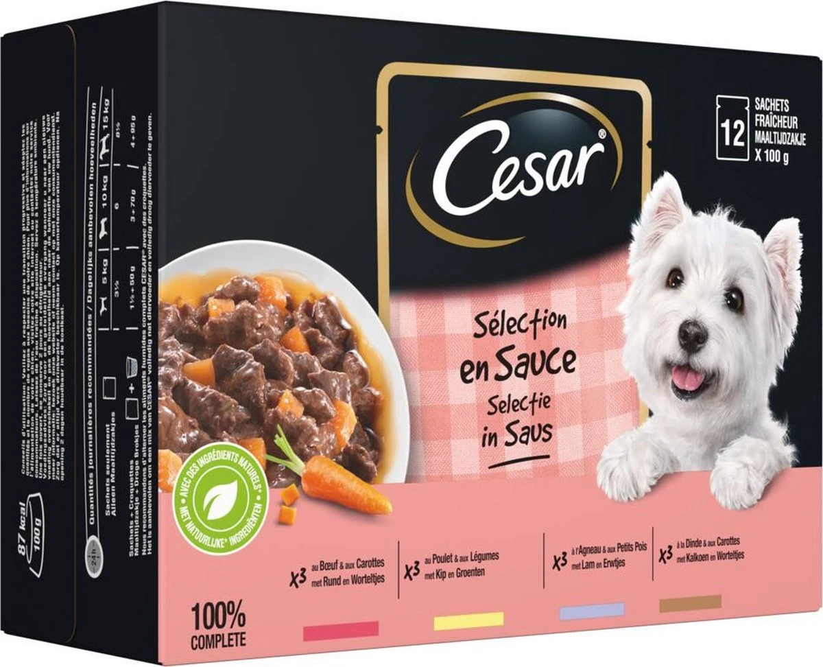 Cesar Selectie In Saus Maaltijdzakjes Honden Natvoer - Vlees En Groenten In Saus - 48 X 100 Gr - Afbeelding 2