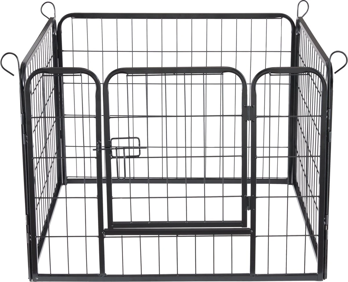 ACAZA Hondenren In 4 Panelen - Hondenkennel - Met Deur - 60 Cm Hoog - Zwart - Afbeelding 8