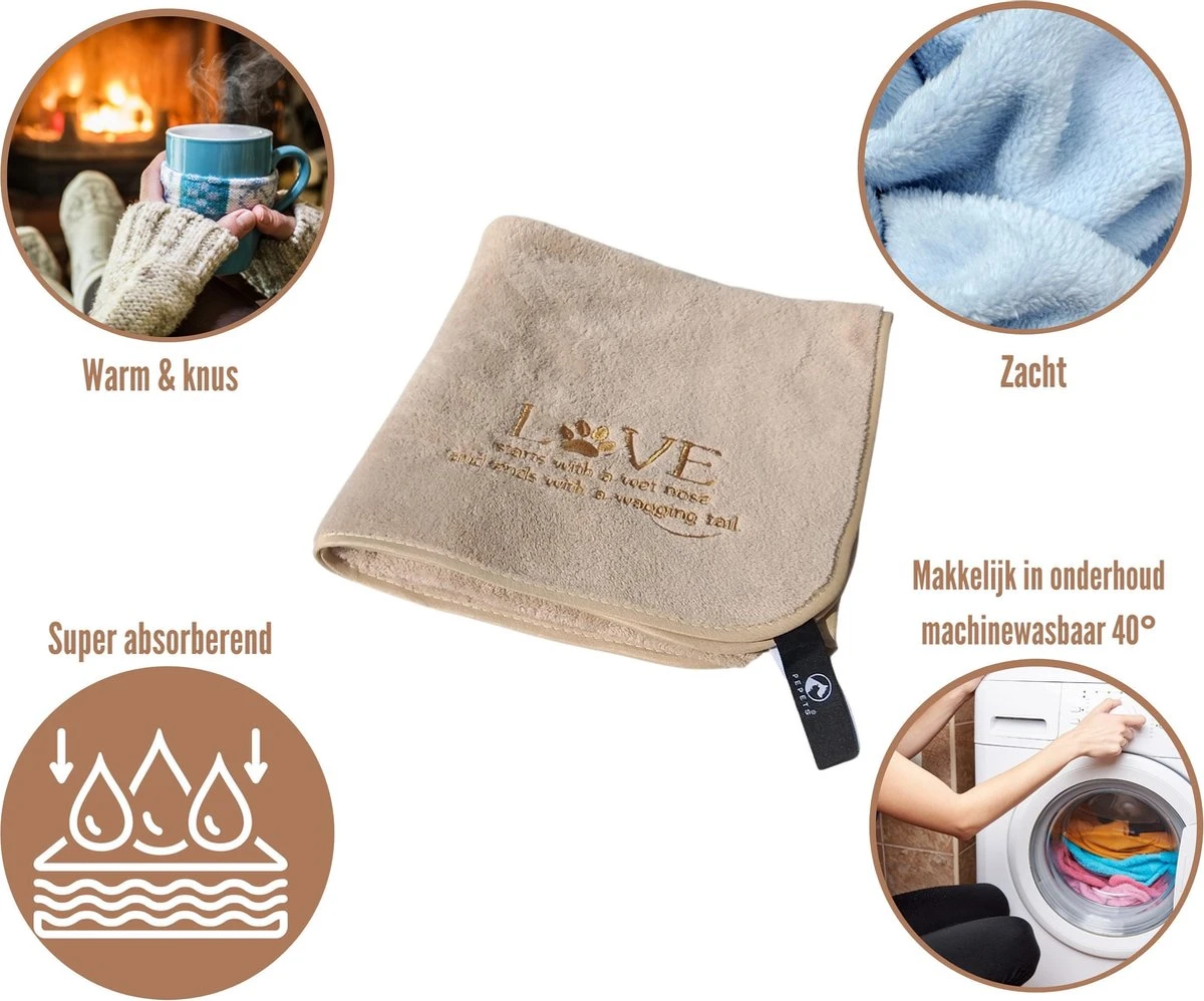 Pepets© – Hondenhanddoek – Honden Handdoek – Microvezel Handdoek – Handdoek Hond – Hondendeken – Droogdoek Hond – Dierendeken – Absorberend – 100*50CM - Beige - GRATIS Zonnebril - Afbeelding 3