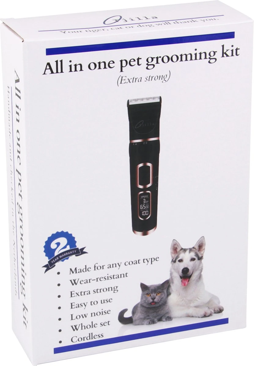 Tjilla Professionele Dieren/honden Tondeuse Set Extra Krachtig - Honden Trimmer - Lang Of Kortharige Huisdieren Katten & Honden - Draadloos - Weinig Geluid - Afbeelding 2