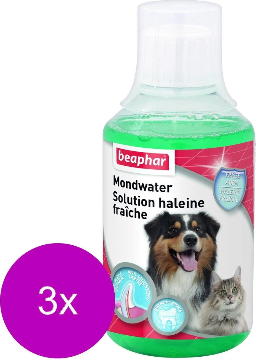 Beaphar Mondwater Hond/Kat - Gebitsverzorging - 3 X 250 Ml - Afbeelding 2