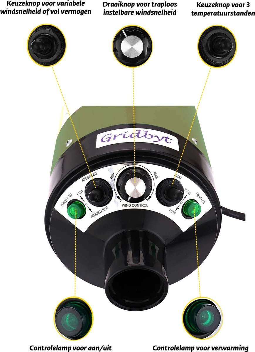 Gridbyt Professionele Hondenföhn – Waterblazer Voor Honden – Voor Een Mooie Vacht – Groen - Afbeelding 2